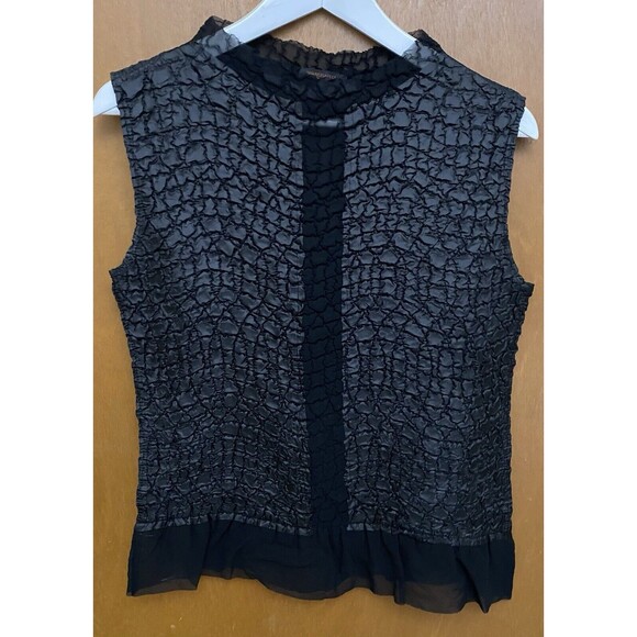 LOU NARDI SHANGHAI Blouse Sleeveless Stretch Lightweight Crinkle Womens L Black - Picture 3 of 9